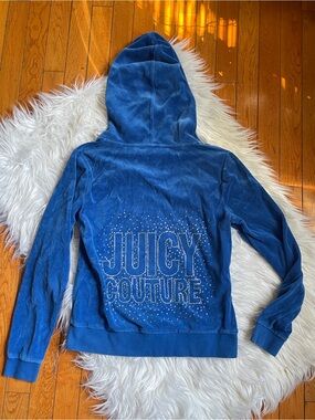 Juicy Couture Blue Velour Rhinestone Logo Zip Hoodie Y2K XS